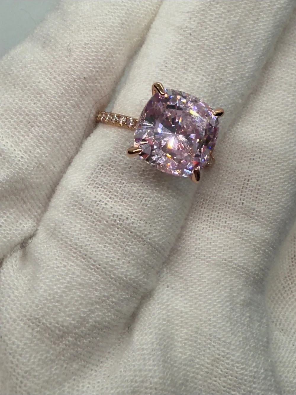 Pink Cushion-Cut Moissanite Ring!